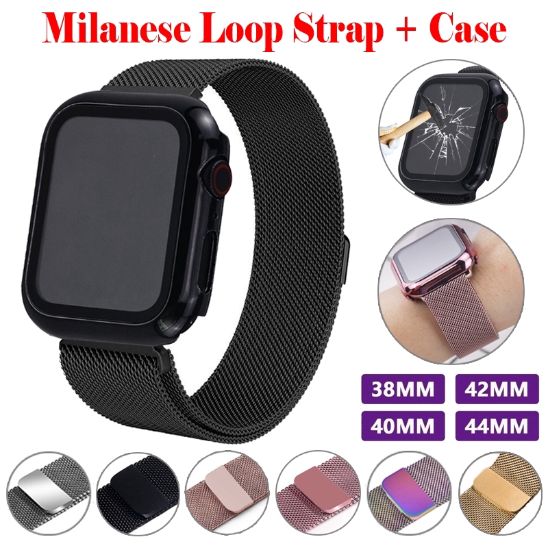 Bộ Dây Đeo + Khung Thép Không Gỉ Cho Đồng Hồ Thông Minh Apple Watch 40mm 44mm 42mm 38mm series 6 SE 5 4 3 2 1