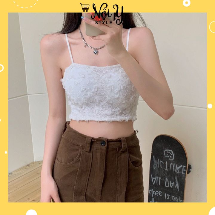 Áo Bra Nữ Ren Hoa Hồng 2 Dây Dáng Croptop Cao Cấp Kèm Mút Nâng Ngực MS20223