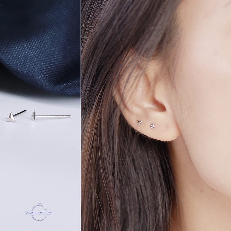 Đôi bông tai bạc Ý S925 mặt tam giác Asimi, bông tai bạc nữ mặt tam giác nhỏ đơn giản cute Star One KT14