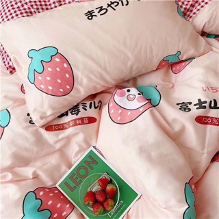 Bộ Drap & Chăn Phao Cotton Poly Dâu Nhật