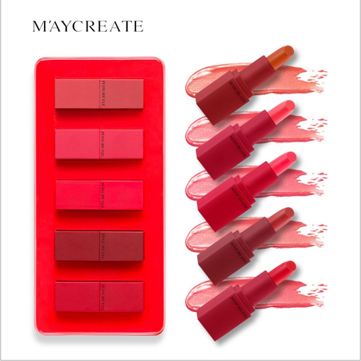 Set son môi 5 màu đỏ Maycreate