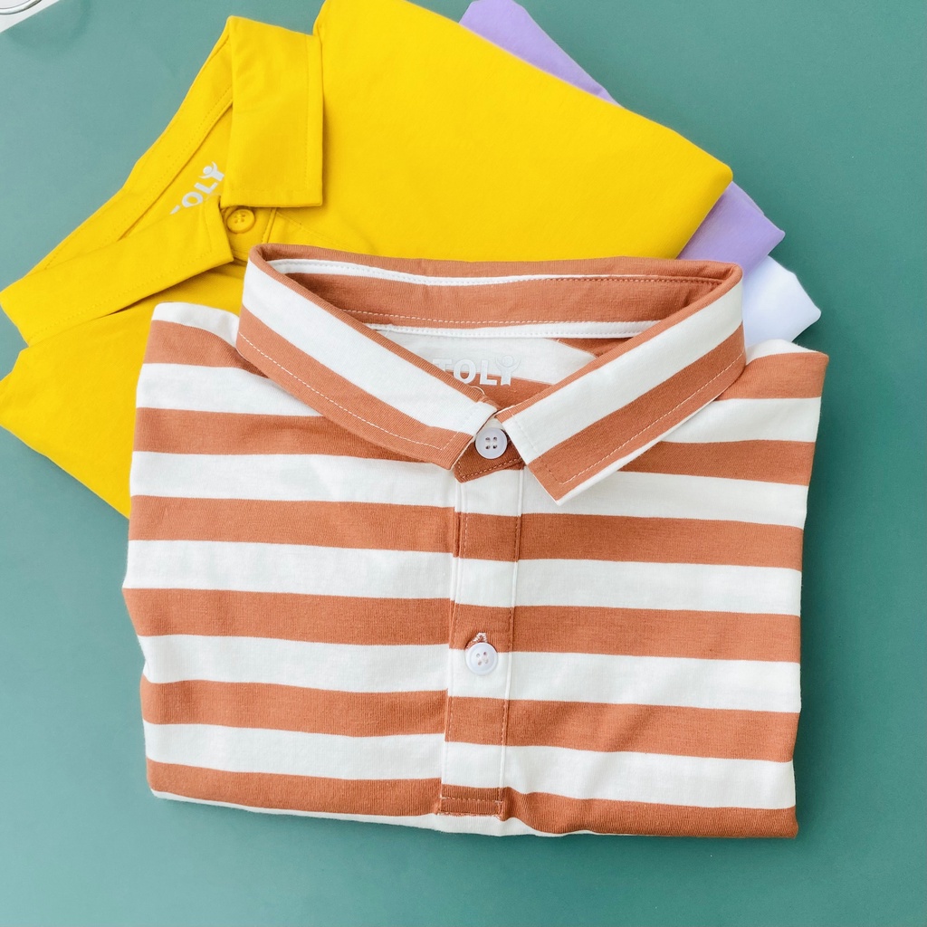 Áo thun nữ Polo cổ sơ mi TOLI, chất cotton 4 chiều mềm mịn, co dãn Sọc ngang 2cm màu ngói thời trang