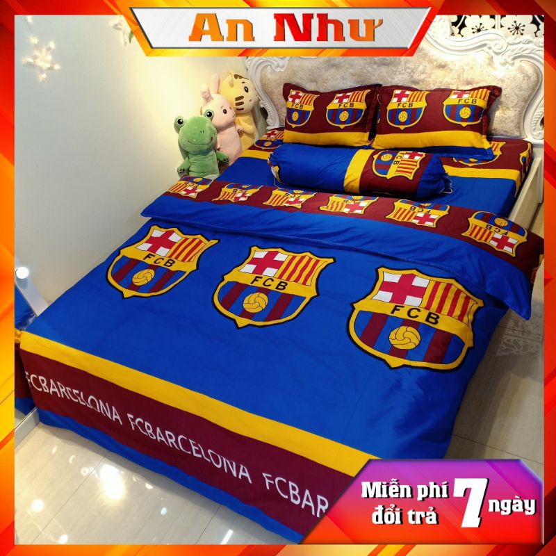 Bộ chăn ga gối, vỏ chăn ga gối poly, bộ ga giường FC Barcelona 5 món An Như