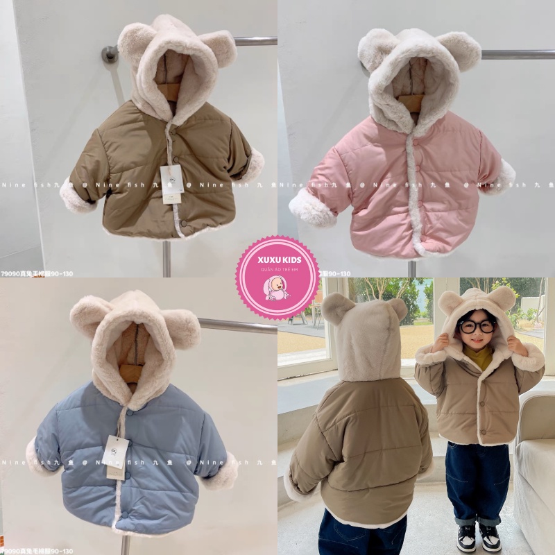 Áo khoác trẻ em, áo phao lót lông cho bé gái bé trai phong cách Hàn Quốc siêu ấm size từ 9kg đến 21kg Xu Xu Kids