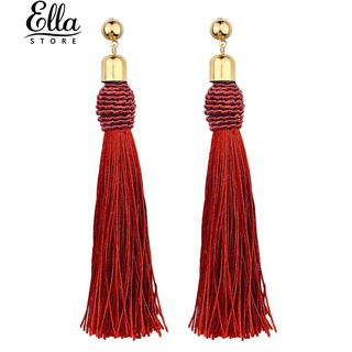 Cặp khuyên tai dáng dài gắn tua rua phong cách bohemian nhiều màu lựa chọn