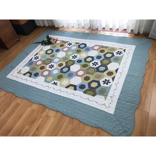 Thảm trải sàn Lục giác xanh dương 200X230 - 100% cotton Hàn Quốc