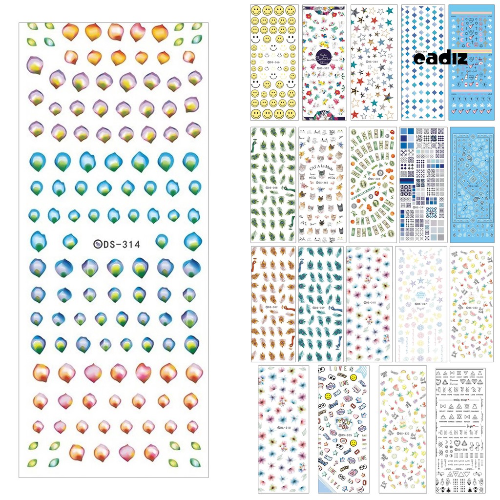 [Hàng mới về] Tấm Hình Dán Trang Trí Móng Tay Họa Tiết Hoa Đa Dạng