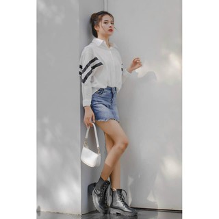 Set áo sơ mi tay sọc chân váy jeans set đồ cá tính đi chơi