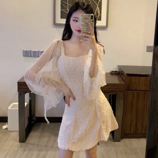 VÁY REN CỔ VUÔNG TAY LƯỚI ĐÍNH HẠT (feedback)