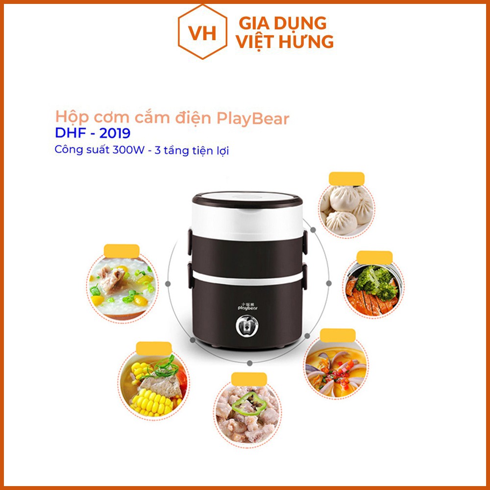 Hộp cơm hâm nóng điện Playbear ⚡ HÀNG CAO CẤP⚡ INOX 304 , 3 tầng MỚI NHẤT 2021