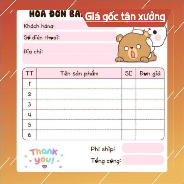 [Free ship] Hoá đơn bán hàng mini 1 liên dễ thương