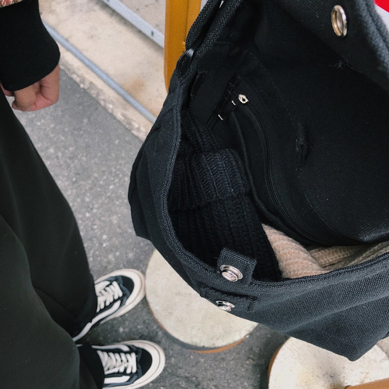 Túi Xách Canvas Màu Đen Cỡ Lớn 19002 Phong Cách Hàn Quốc