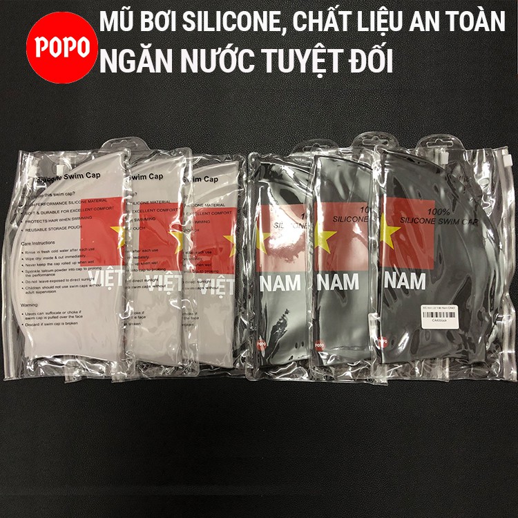 Mũ bơi người lớn POPO CA40, chất liệu silicon chính hãng in Cờ Việt Nam cho người lớn phù hợp cả nam, nữ, trẻ em