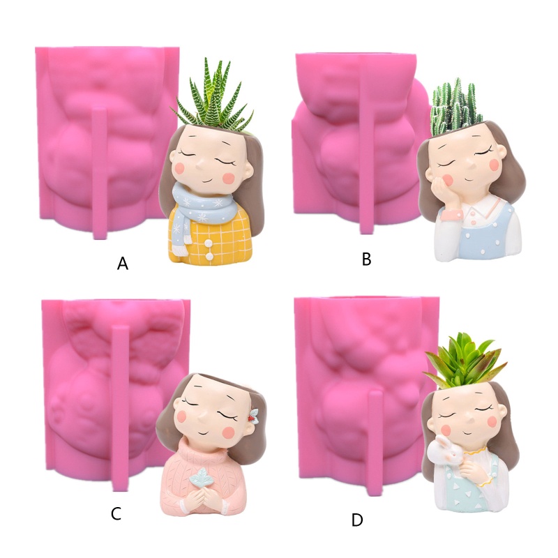 Khuôn Silicon Làm Chậu Hoa / Đựng Bút Bằng Nhựa Epoxy UV Hình Cô Gái Dễ Thương DIY