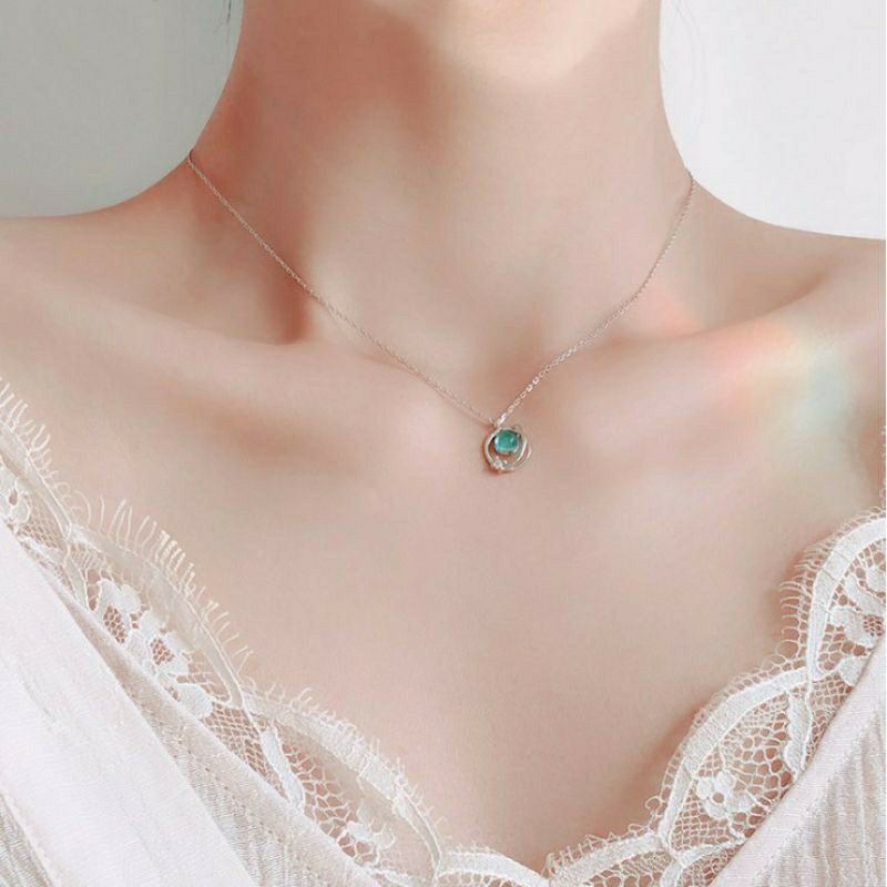 Dây chuyền hành tinh đá xanh nhân tạo bạc S925-Blackmeo