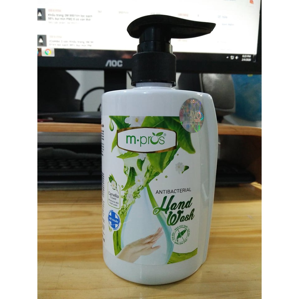 Nước rửa tay sạch khuẩn M.PROS 500ml hương hoa trà trắng .