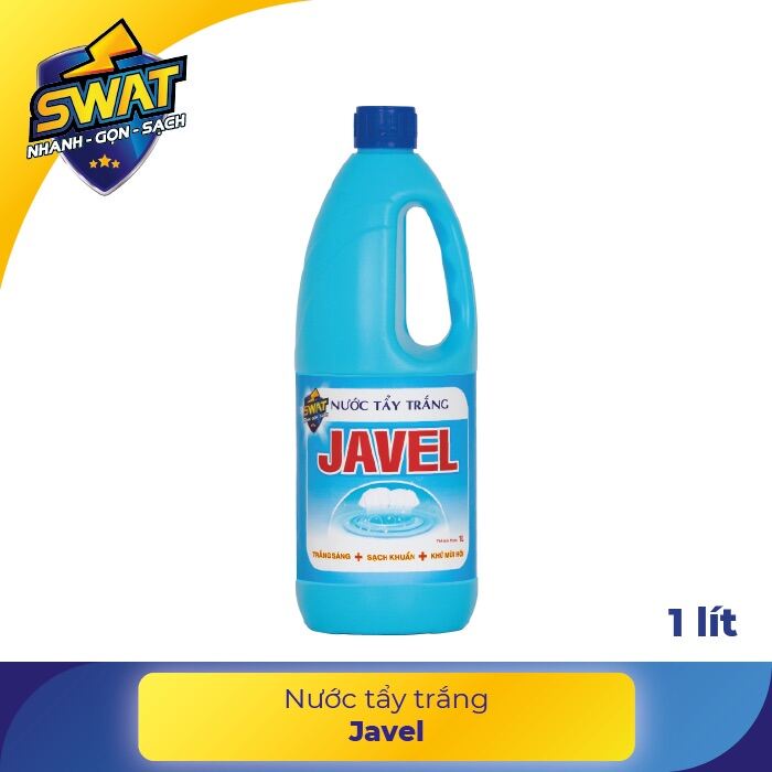 Nước Tẩy Trắng Quần Áo Javel SWAT dung tích 1 Lít có công dụng tẩy trắng, diệt khuẩn, khử mùi hôi, tẩy đồ sứ, nhựa...