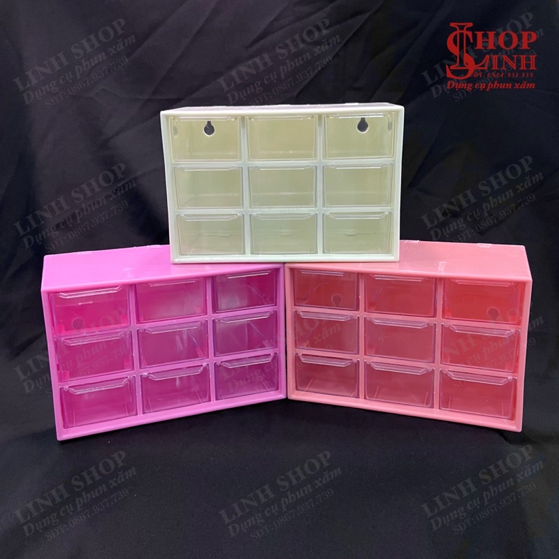 Tủ nhựa mini 9 ngăn, tủ mịn đựng đồ phun xăm, đựng sticker, hộp nhựa nhỏ, kệ mini đựng đồ