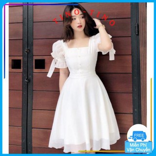 [HÀNG CAO CẤP] Đầm trắng dự tiệc tay nơ xinh xắn
