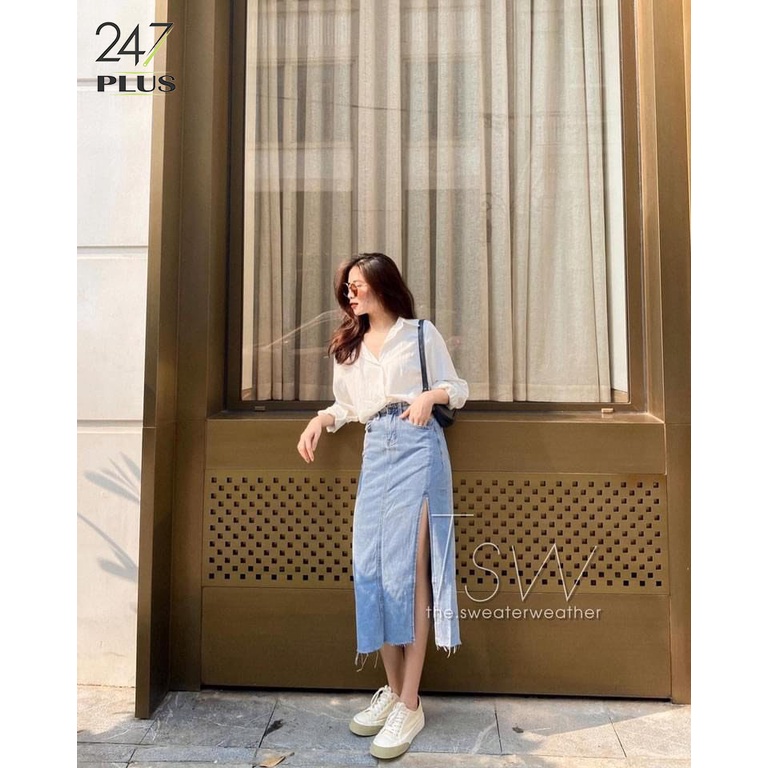 Chân váy bò dài xẻ chân cạp cao tôn dáng | BigBuy360 - bigbuy360.vn