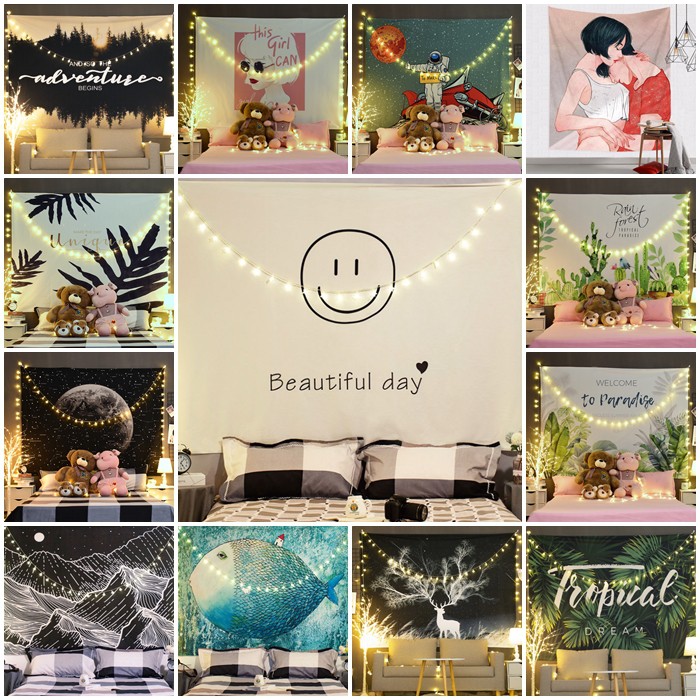 (ĐẸP-SẴN) Vải treo tường trang trí phòng ngủ, vải treo tường decor họa tiết dễ thương nhiều mẫu 130x150cm | BigBuy360 - bigbuy360.vn