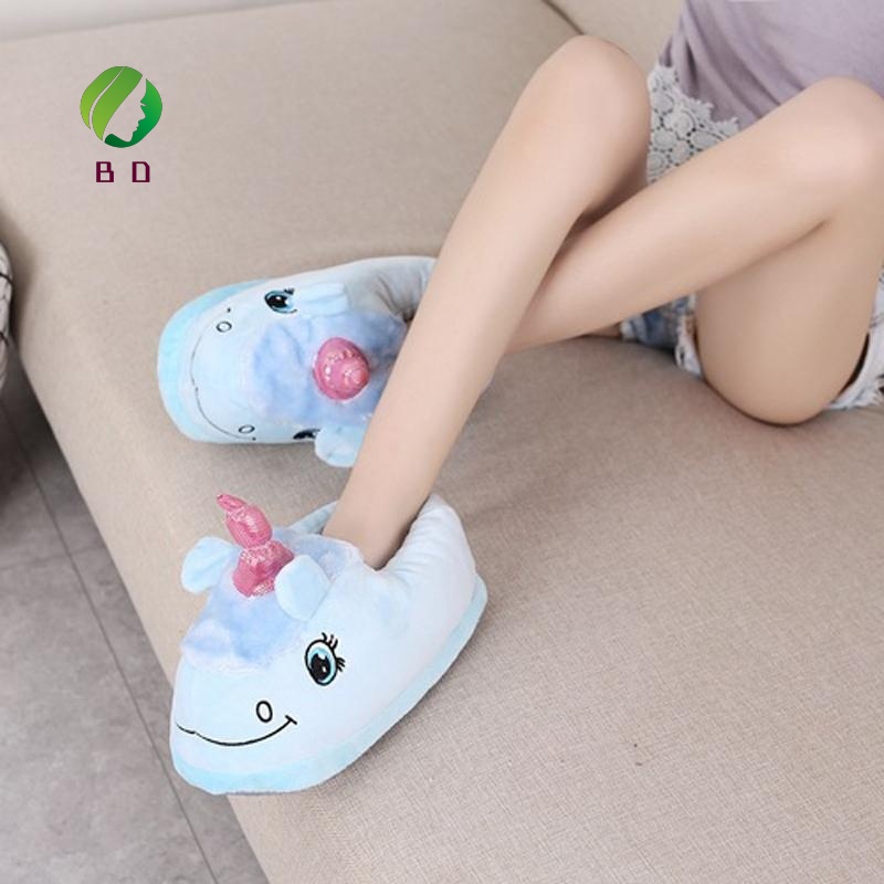 Tiktok ins Home shoe Fashion Fantasy White Unicorn Plush Cotton Slippers Slip On Adult Size tiktok