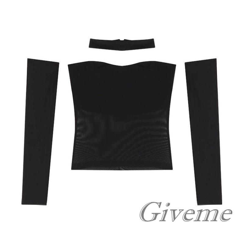 Áo Lưới Màu Trơn Hở Lưng Gợi Cảm Cho Nữ Kèm Vòng Cổ