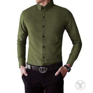 Sơ mi lụa trơn xanh rêu cực chất