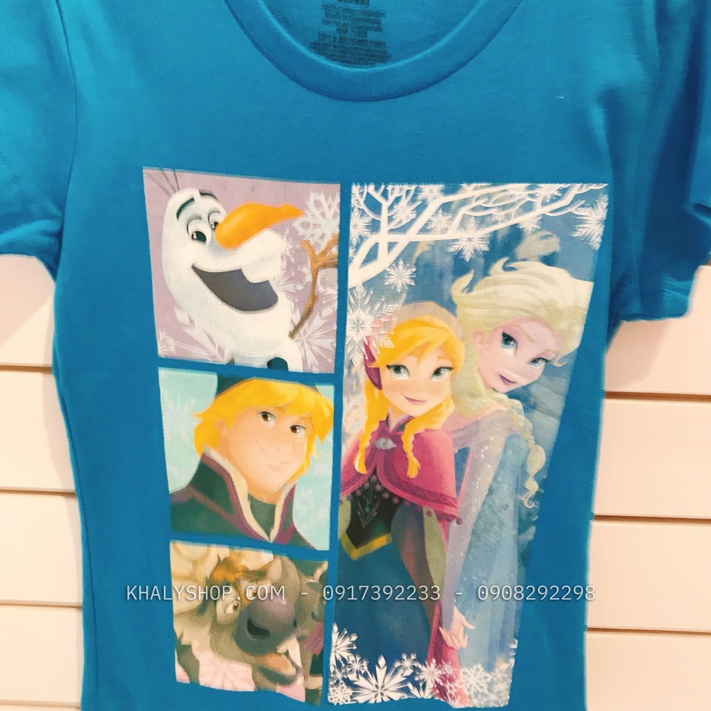 Áo thun tay ngắn trẻ em hình công chúa Elsa và Anna Olaf Frozen màu xanh dương size S (6-6X) cho bé gái 6 tuổi (Mỹ US-UK