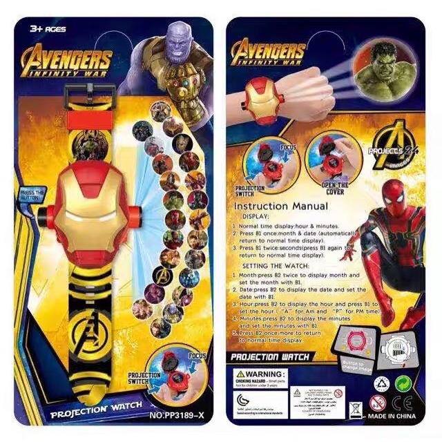 Đồng hồ chiếu 24 hình 3D Người Sắt Ironman Marvel Avengers điện tử đeo tay đủ hình nhân vật hoạt hình thú vị cho bé trai