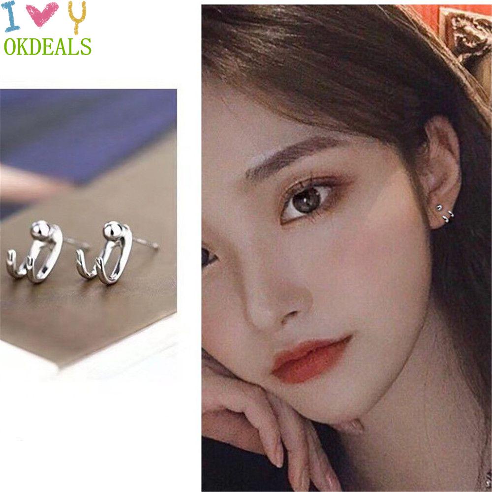 Khuyên tai nữ hình chữ C thiết kế đơn giản thời trang Hàn Quốc
