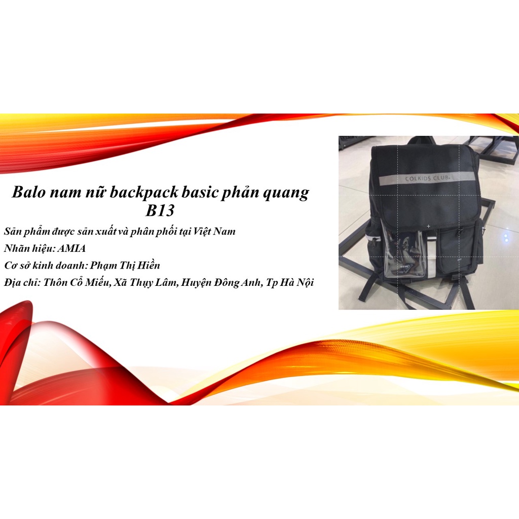 Balo nam nữ backpack basic phản quang B13