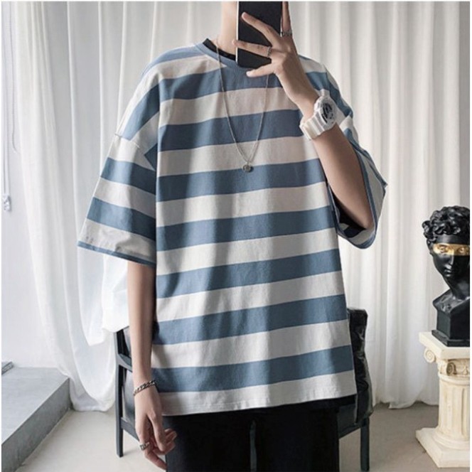 Áo Thun Tay Lỡ Form Rộng Kẻ Sọc Ngang Siêu Hot🍁 Unisex nam nữ đều mặc được | BigBuy360 - bigbuy360.vn