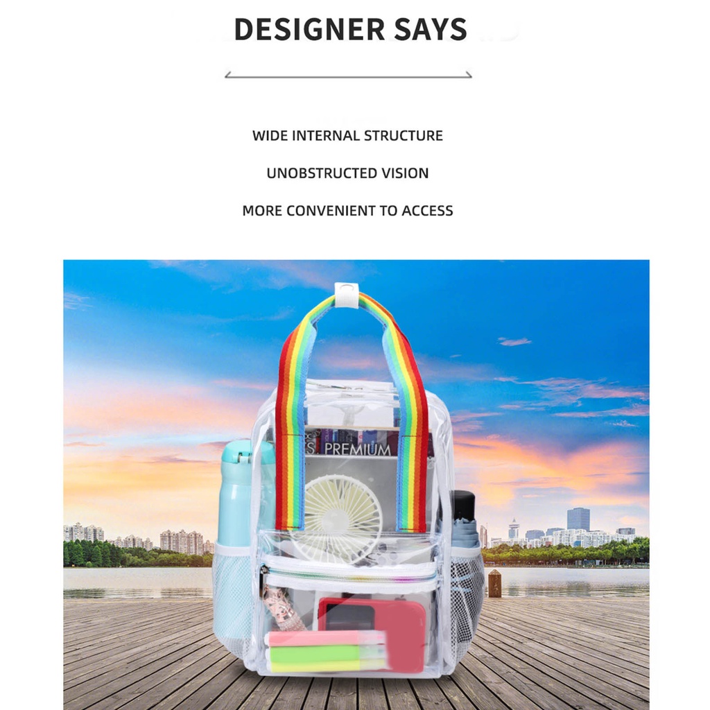 Balo Trong Suốt Bằng Nhựa PVC Chống Thấm Nước Màu Trơn Thời Trang