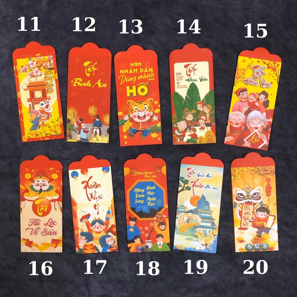 Combo 50 bao lì xì tết 2022 kèm túi đựng