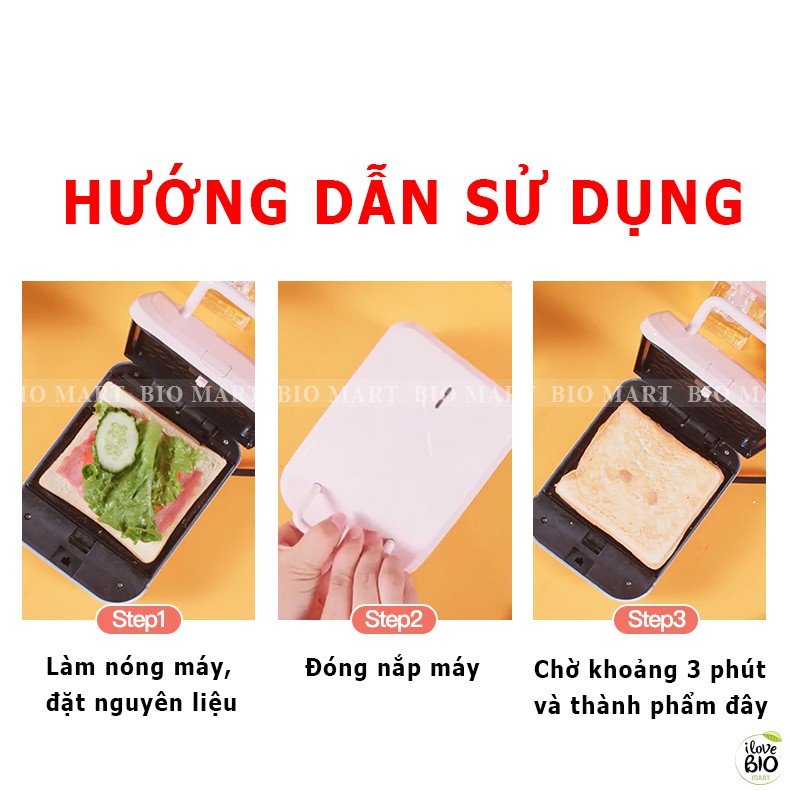 Máy Nướng Bánh Mỳ, Humberger, Sandwich, Rán Trứng, Làm Đồ Ăn Sáng, Máy Kẹp Nướng 2 Mặt Đa Năng Chống Bỏng - BIO188