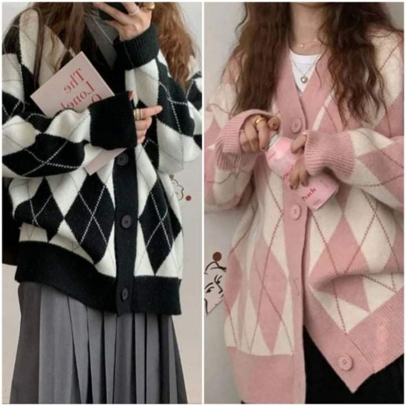 Áo Khoác Cardigan Kẻ Sọc Dài Tay Phong Cách Hàn Quốc Dễ Thương 2 Màu Lựa Chọn