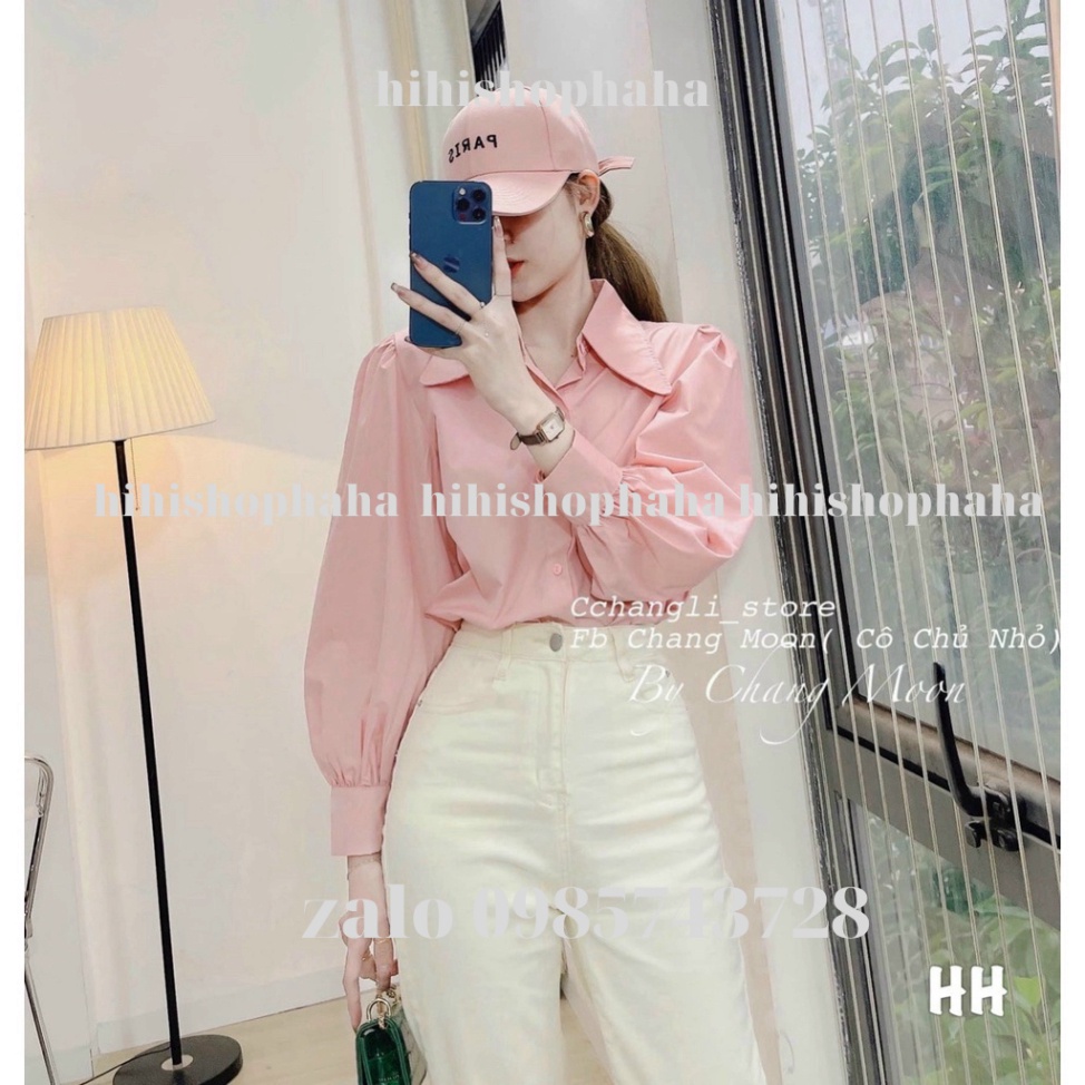 áo sơ mi tay bồng 2 màu trắng hồng NH00099 hihishophaha