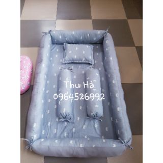 Nôi 80x100, 1 gối đầu, 2 gối ôm dài và 1 vỏ chặn