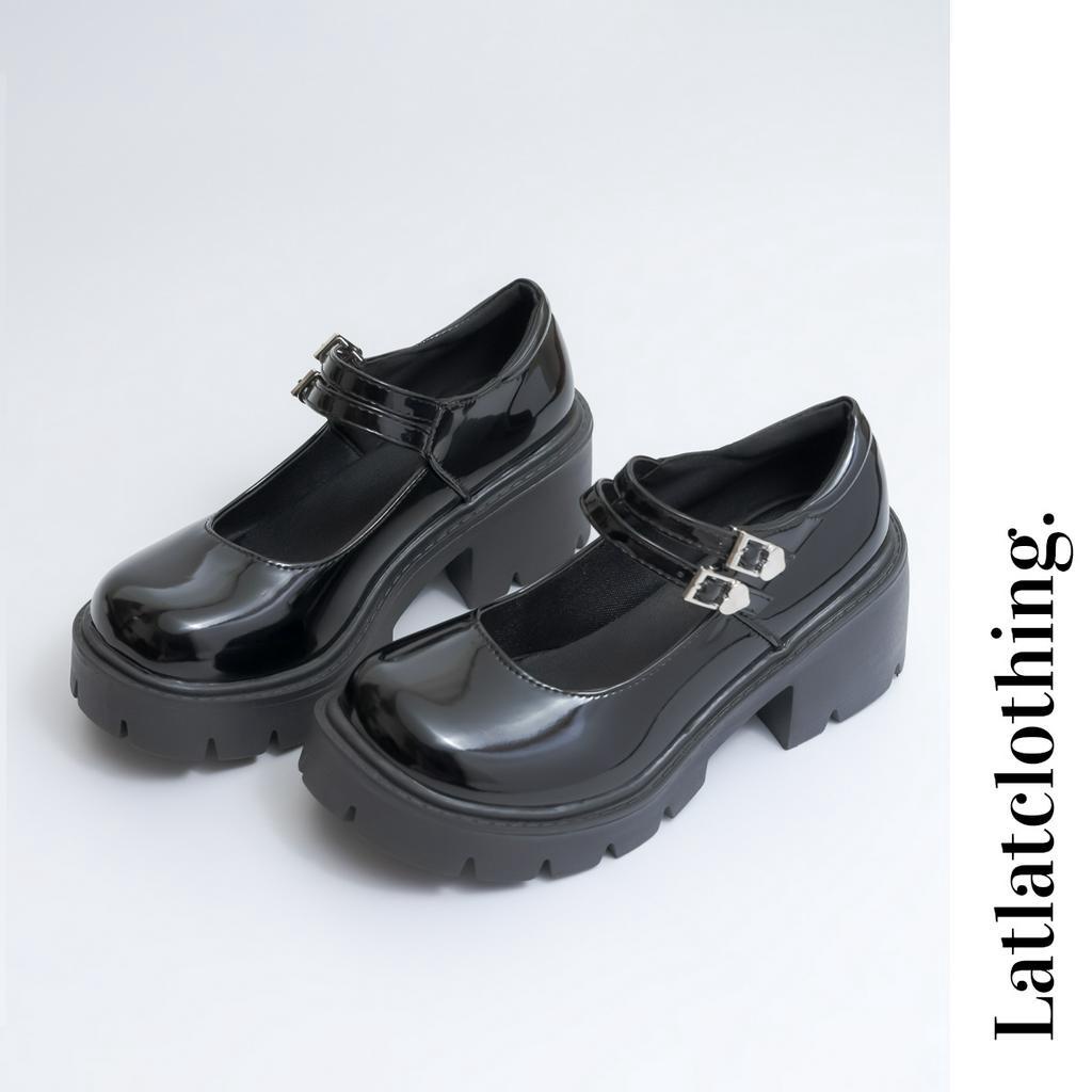[ SHIP HOẢ TỐC ] Giày Lolita nâng độn đế cao 5cm da bóng cá tính năng động trẻ trung đơn giản quai cài siêu dễ thươn