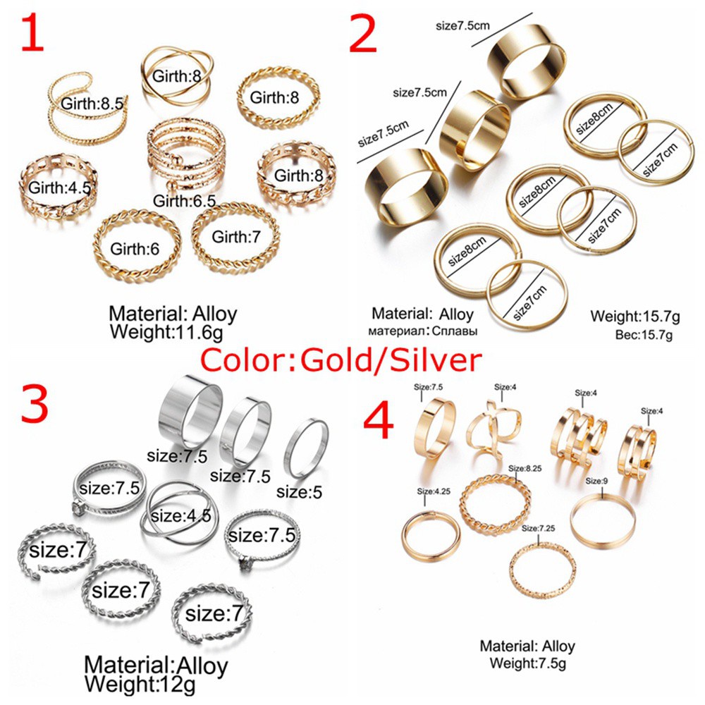 Bộ Nhẫn Đeo Khớp Ngón Tay Thời Trang Vintage Nhiều Màu Dành Cho Nữ Mihan1