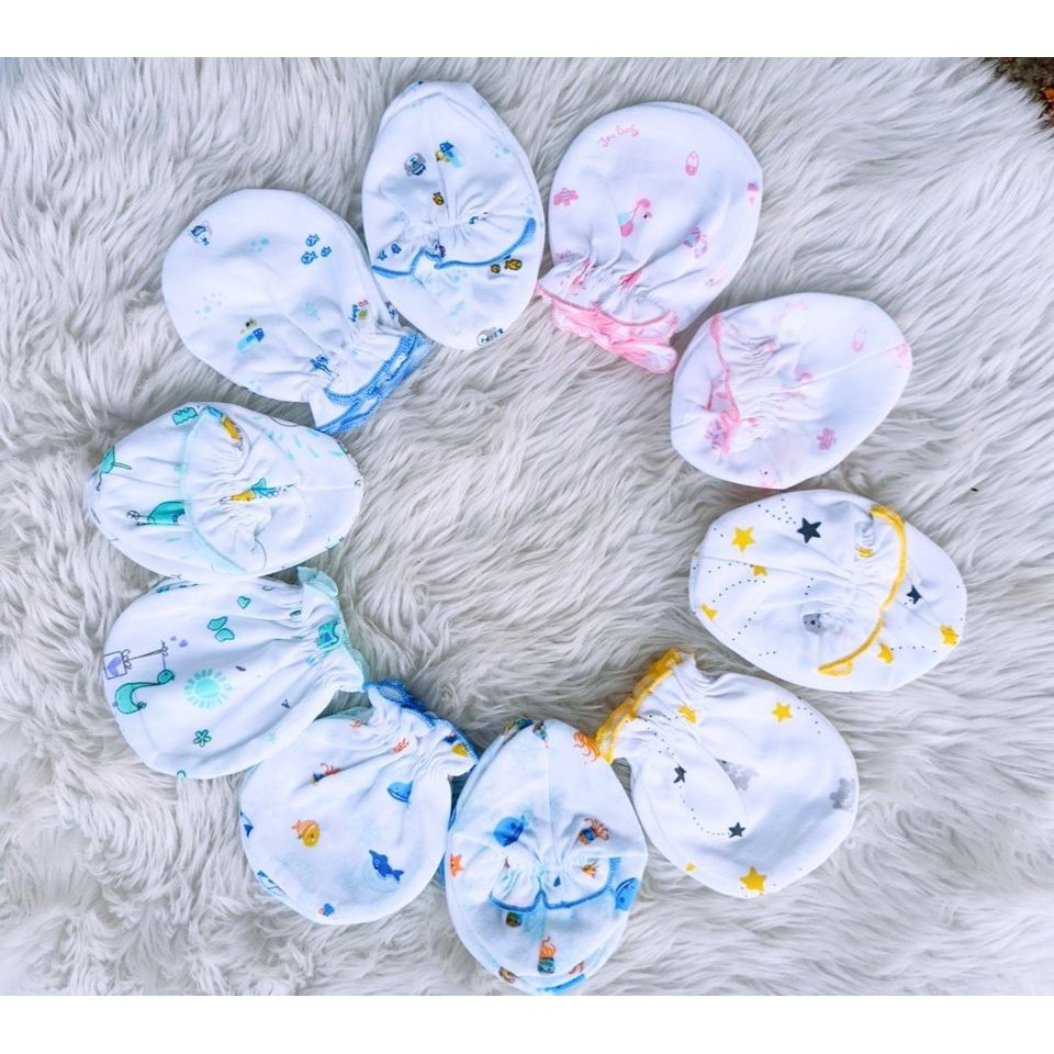Set đôi bao tay và bao chân thương hiệu Jou 3 kiểu in rơi/ có màu/ trắng