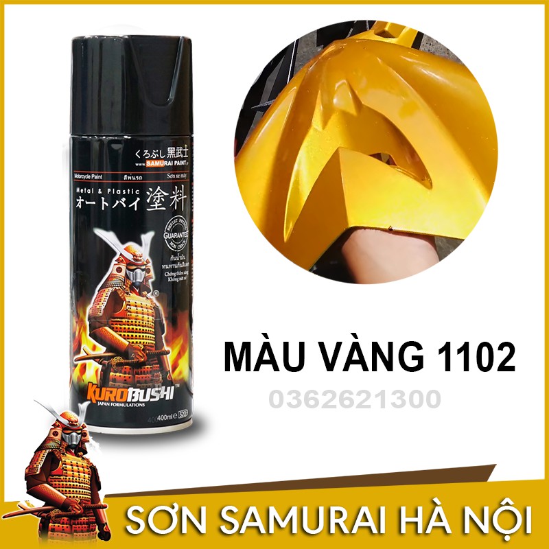 Sơn Samurai Màu Vàng Ánh Kim  - Combo Màu Vàng 1102 Sơn Xịt Samurai