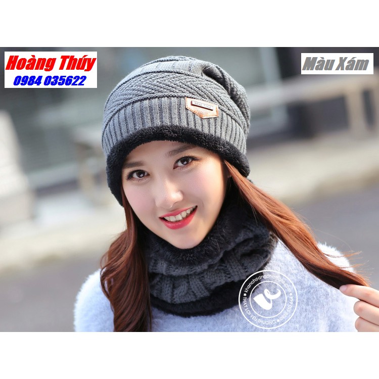 Set Mũ len thời trang cho Nam & Nữ (Màu Xám)