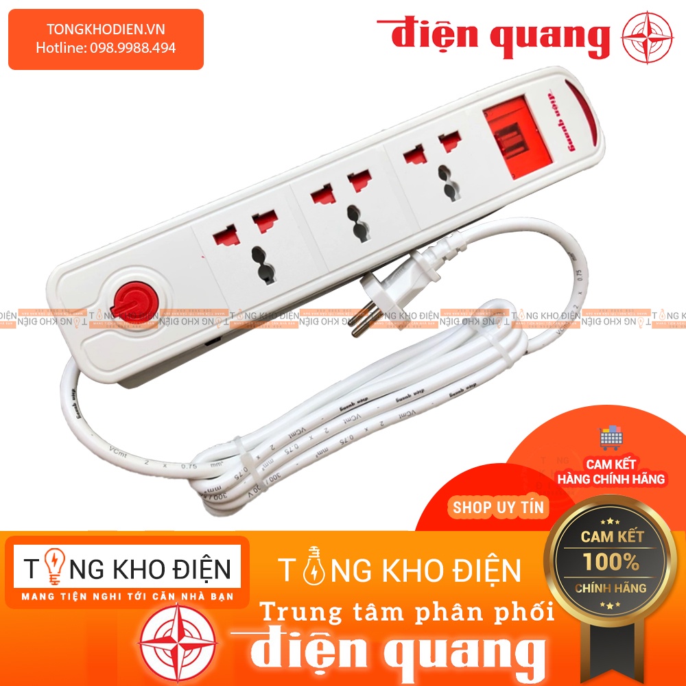 [FreeShip 50k toàn quốc] Ổ cắm Điện Quang, 3 lỗ đa năng + 2 USB, dây dài 2m/5m