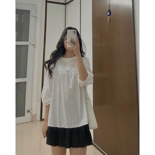 Sơ mi trắng thô tay lỡ - ảnh thật shop chụp