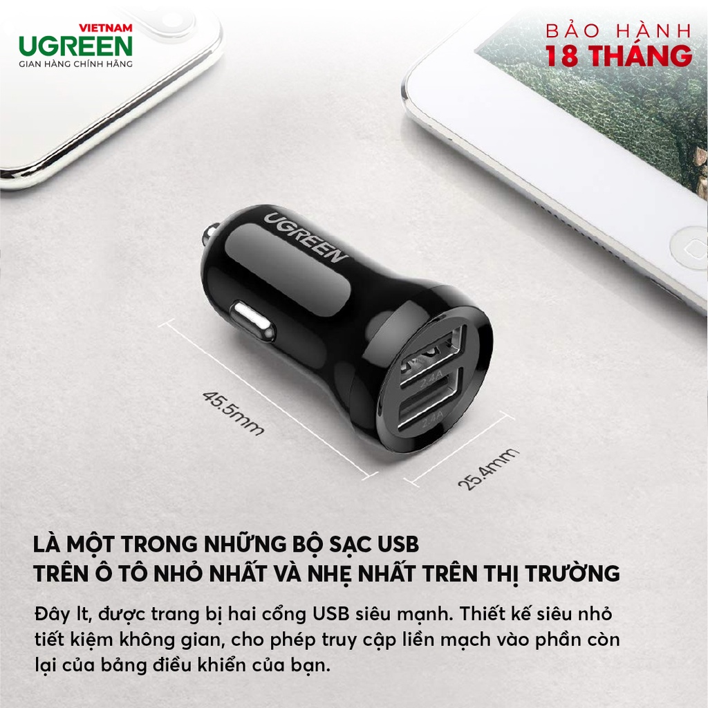 Tẩu sạc 2 cổng USB sạc xe hơi công suất cao UGREEN ED018 50875 – Hàng phân phối chính hãng - Bảo hành 18 tháng | BigBuy360 - bigbuy360.vn