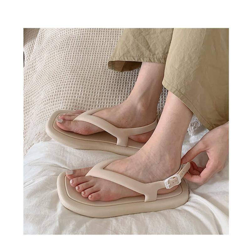 Sandal nữ xỏ ngón xixitiao đế thấp chống trượt mũi vuông phong cách tối giản