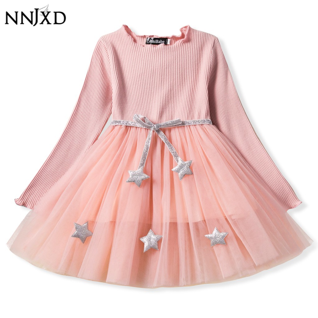 NNJXD Đầm công chúa tay dài dễ thương dành cho bé gái