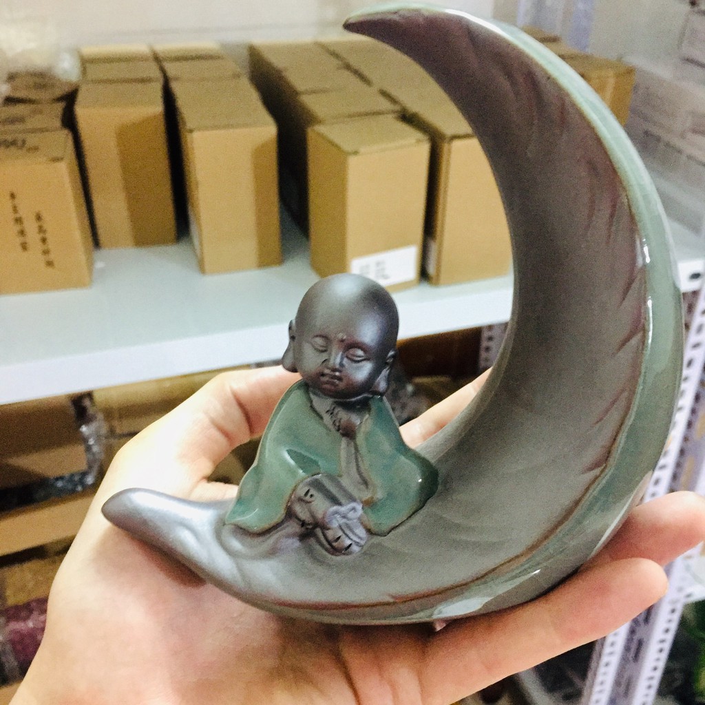 Bình hoa tiểu hòa thượng với hình trăng khuyết  -Trang trí phòng khách, góc làm việc, văn phòng rất dễ thương
